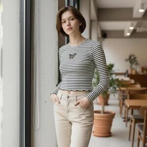 Hollister Butterfly Charm Striped Long Sleeve Top XS